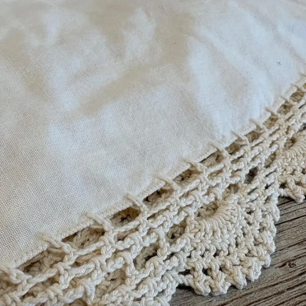 White and Cream Tablecloth With Crochet Edges